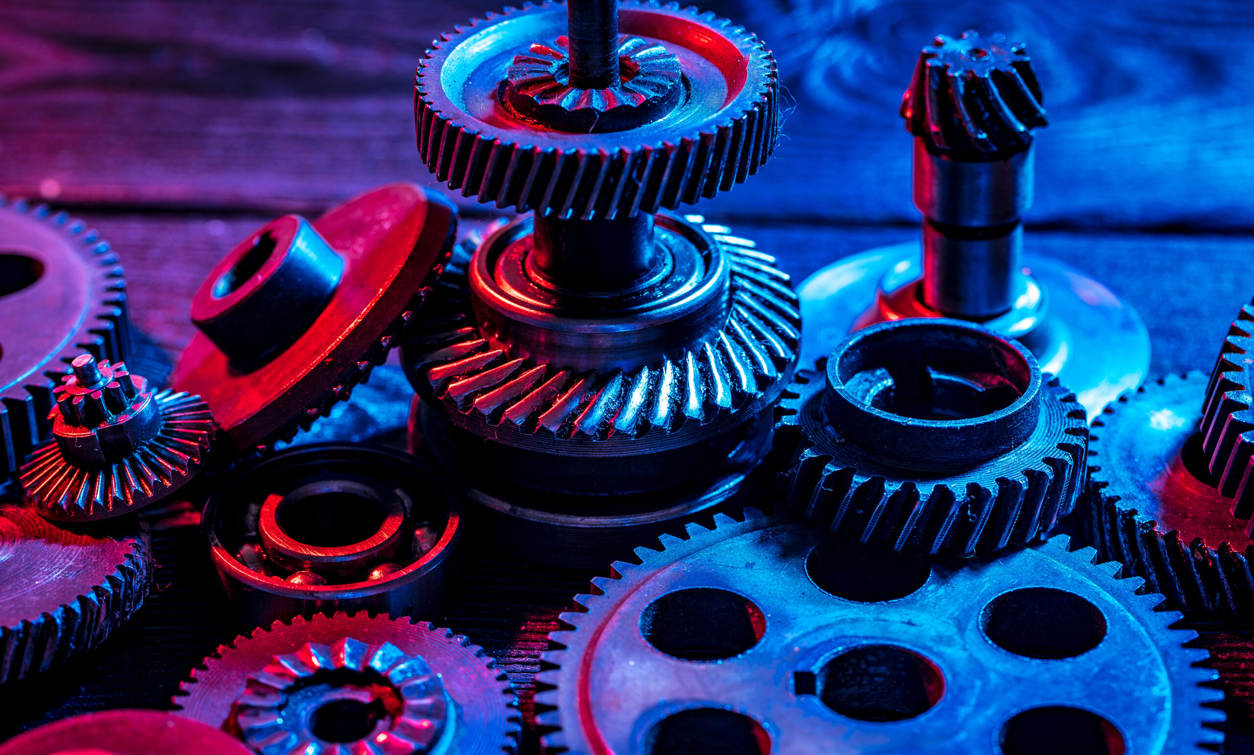Gears. Machine part. Neon color.